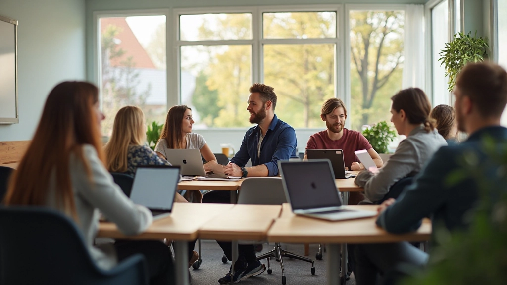 Modern Nederlands taalcursus klaslokaal met leerlingen die Nederlands spreken en studeren